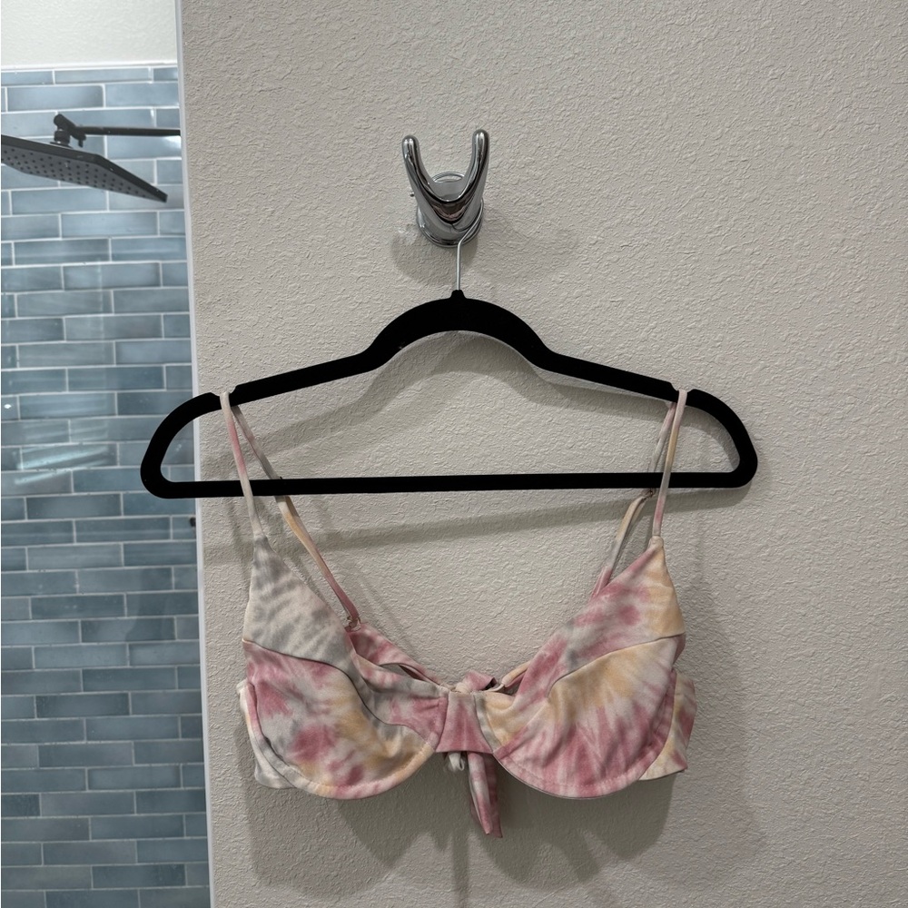 Skatie Pink and Gray Tie-Dye Bikini Top